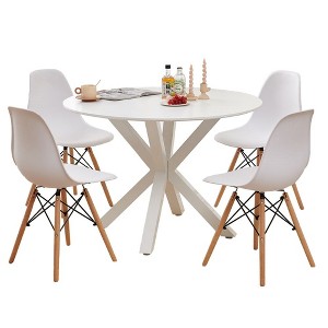 42.1in Wooden Round Dining Table, Circle Dining Room Table For 4-6, Modern White Wood Kitchen Table For Dining Room Kitchen Living Room - 1 of 4