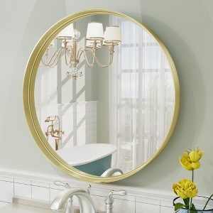 Apmir Round High Quality Aluminum Alloy Framed French Cleat Mounted Wall Decor Bathroom Vanity Mirror in matte black with 5-Year Warranty - 1 of 4