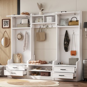 78" Modular Hall Tree with Storage Bench & Drawers, 4-in-1 Entryway Mudroom Organizer with Cabinets & 7 Hooks-3irtyhousy - 1 of 4
