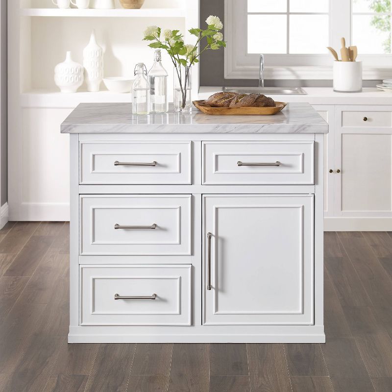 Cutler Faux Marble Top Kitchen Island White/White Marble - Crosley, 4 of 16