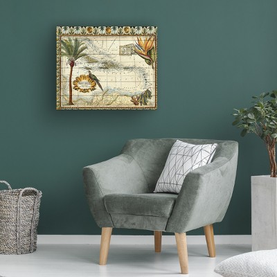 Tropical Map of West Indies Canvas Print with Poplar Hardwood Frame