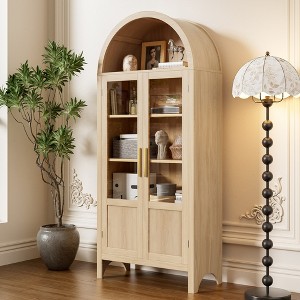 NEWLAYOUT 71" Tall Wooden Cabinet Arched Storage Cabinet with 2 Doors and Shelves for Living Room - 1 of 4