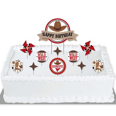 Big Dot of Happiness Western Hoedown - Wild West Cowboy Birthday Party Cake Decorating Kit - Happy Birthday Cake Topper Set - 11 Pieces