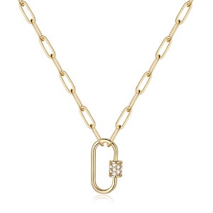 Turandoss Link Chain Necklace for Women, 18K Gold Paperclip Pendant Necklaces with Cubic Zirconia, Gold Jewelry for Women, Christmas Gifts, 18+2In - 1 of 4