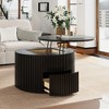 POVISON 31.5" Lifting Top Round Coffee Table, Mid-Century Modern Wood Coffee Table, Fluted Coffee Table with Hidden Storage and Drawer, Black Color - 2 of 4