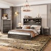 Traditional 4-Piece Queen Bed Set with USB Charging Headboard, 2 Nightstands and 5-Drawer Dresser for Master Bedroom-Cuddlewood - 2 of 4