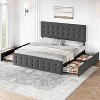Full Size Bed Frame with 4 Storage Drawers and Headboard, Linen Upholstered Platform Bed Frame with Wooden Slats Support, Button Tufted Design, Grey - 3 of 4