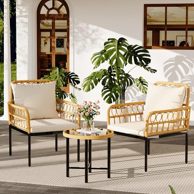 Wicker Patio Bistro Sets Outdoor Conversation Sets with Side Table and Rattan Chairs, Patio Furniture Set for Apartment, Backyard, Porch