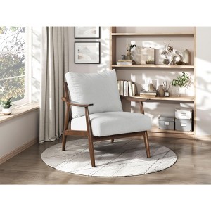 Sapphtopaz 1pc Modern Accent Chair Upholstered Lounge Chair with Solid Wood Brown Finish, Living Room Chair Comfy Chair Wooden Furniture - 1 of 4