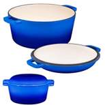 Bruntmor 2-in-1 Blue Enamel Cast Iron Dutch Oven & Skillet Set | All-in-One Cookware for Induction, Electric, Gas, Stovetop & Oven, 5 Quart