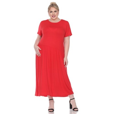 Plus Size Short Sleeves Maxi Dress - White Mark