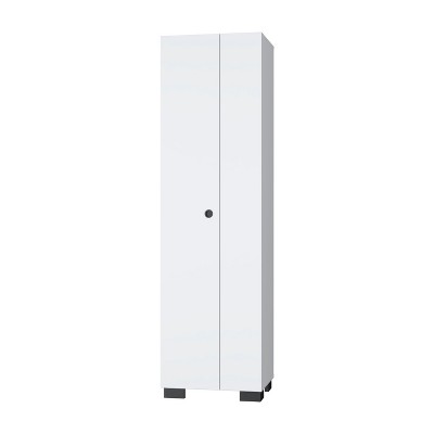 Vynxaria Decorative Storage Drawers: Compact White Cabinet with Broom Hangers