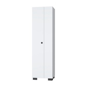 Vynxaria Decorative Storage Drawers: Compact White Cabinet with Broom Hangers - 1 of 4
