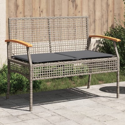 vidaXL Patio Bench with Cushion Gray Poly Rattan Acacia Wood