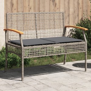 vidaXL Patio Bench with Cushion Gray Poly Rattan Acacia Wood - 1 of 4