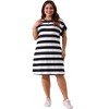 Agnes Orinda Women's Plus Size Striped Printed Short Sleeve Crewneck Midi Casual Tunic Dress - 3 of 4