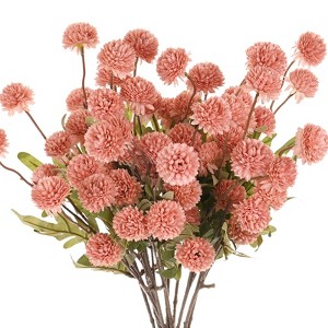 Unique Bargains 5-Heads Artificial Chrysanthemum Ball Flowers Silk Bouquets Real Touch 20 Inch - 1 of 4