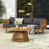 3 Seater Acacia Wood Outdoor Daybed and Coffee Table Set,2 Piece Wood Garden Furniture Sofa Set,Patio Lounge Set with Cushions-Coolbibila - 3 of 4