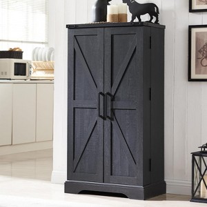 SinCiDo Farmhouse Kitchen Pantry with Barn Doors and Adjustable Shelves, 47″ Storage Cabinet, Rustic Wood Cupboard for Kitchen - 1 of 4