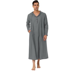 Lars Amadeus Men's Button Closure Side Split Hooded Sleeping Nightgown - 1 of 4
