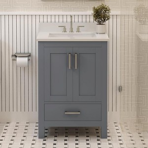 Rooh Solid Wood Bathroom Vanity with White Quartz Top & Undermount Sinks with 3 Pre Drilled Faucet Holes - 1 of 4