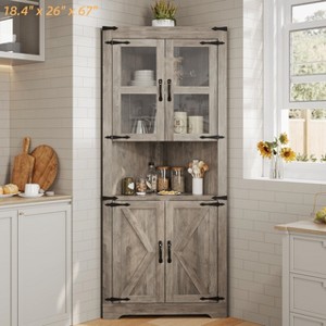 Tall Corner Cabinet, Farmhouse Corner Storage Cabinet with Glass Door & Adjustable Shelves, Space Saving Storage - 1 of 4