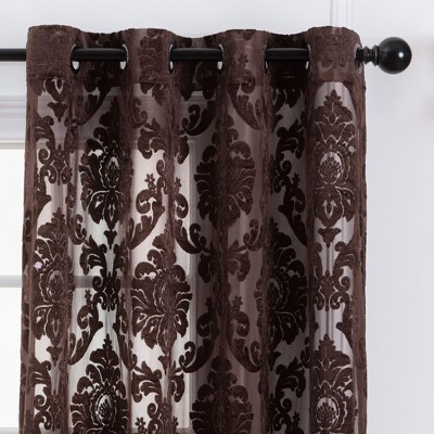 Mocha Velvet Sheer Grommet Window Curtain Panels, 52 x 108 Inches