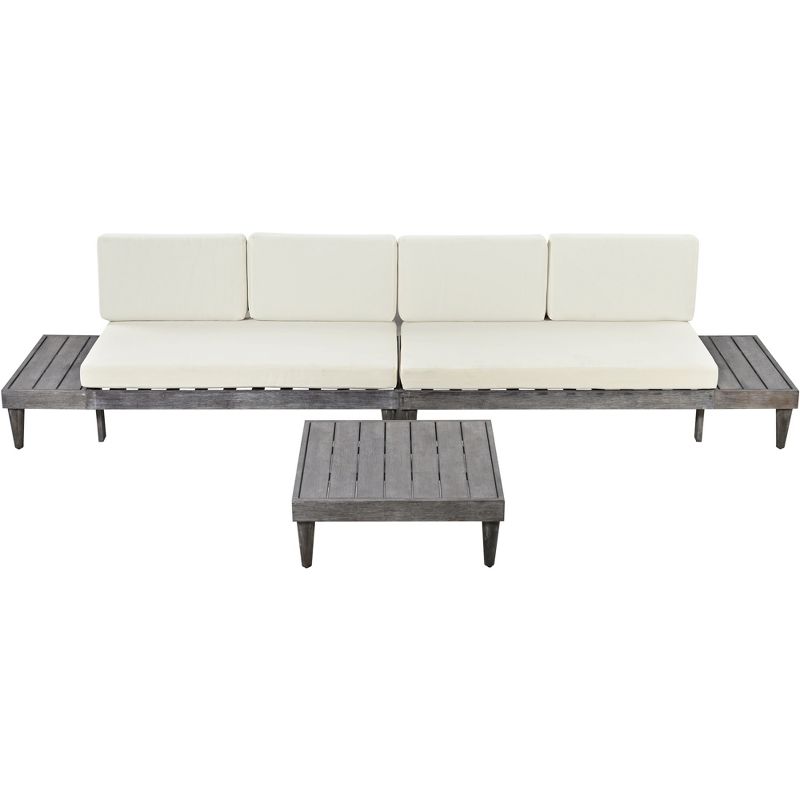 Outdoor 3-Piece Garden Solid Wood Furniture Sofa with Coffee Table, Side Table and Cushions, Gray+Beige - ModernLuxe, 5 of 14