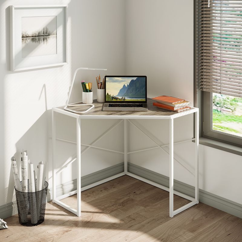 HOMCOM Corner Computer Desk with Steel Frame for Small Spaces, Writing Desk for Workstation, 2 of 7