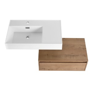 ChicFurnit Bathroom Vanities Wall Mounted Vanity Resin Sink Side Cabinet Soft Close Drawer for Bathroom, Brown, 29.5"*18.1"*15.8" - 1 of 4