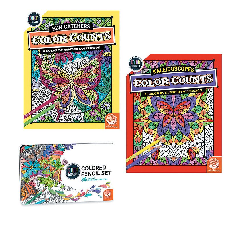 MindWare Color By Number Color Counts: Kaleidoscopes And Sun Catchers Set Of 2 With Pencils - Coloring Books, 1 of 4