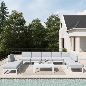 LayinSun 10-Piece Large Outdoor Modular L-Shaped Sectional Set with Coffee Table - 1 of 4