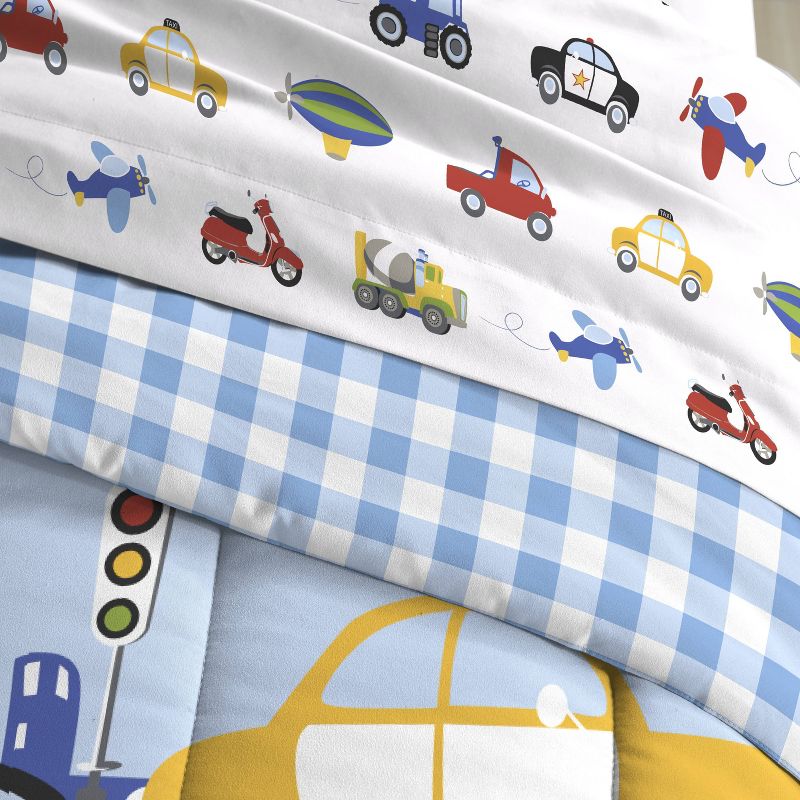 Dream Factory Trains and Trucks Mini Kids&#39; Bed in a Bag - Blue (Twin), 6 of 11