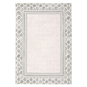 Washable Modern Bordered Rug Non Slip Low Pile Rug Soft Throw Floor Cover Geometric Foldable Indoor Carpet for Living Room Bedroom Playroom Nursery - 1 of 4