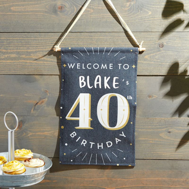 Sparkle and Bash Custom Welcome to 40th Birthday Sign with Sticker for Photo Backdrop Party Decorations, Black, 9.5 x 15.5 in, 2 of 10