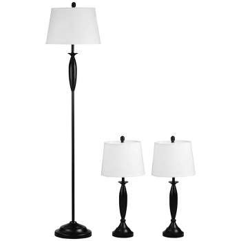 HOMCOM Boho Floor Lamp & Desk Lamps Set of 3, Lamps for Living Room, Dining Room, Bedroom, Linen Lampshade