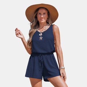 Women's Chic Navy Textured Romper for Beach Getaways - Cupshe - 1 of 4
