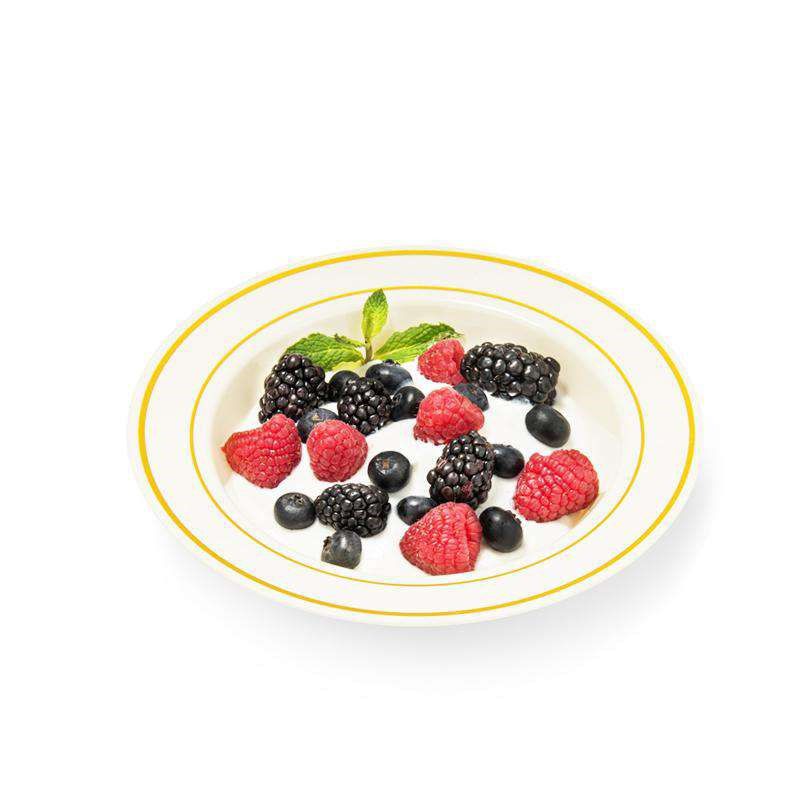 Smarty Had A Party 12 oz. White with Gold Edge Rim Plastic Soup Bowls (120 Bowls), 2 of 5