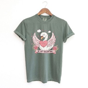 Simply Sage Market Women's Be Mine Valentine Swan Short Sleeve Garment Dyed Tee - 1 of 4