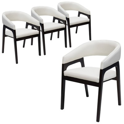 Leisuremod Cali U-Shaped Dining Arm Chair with Leather Upholstery, Open Back Design for Modern Kitchen and Home, Set of 4