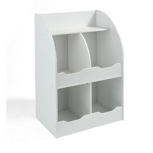 Badger Basket 4 Bin Storage Cubby with Bookshelf White: MDF Frame, Toy Storage, Sliding Bin, 5 Shelves, Enclosed Back - 1 of 4