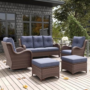 LayinSun Outdoor Patio Furniture Set, Brown Rattan Wicker Sectional Swivel Rocker Chairs Sets with Ottomans, Swivel Glider Chair - 1 of 4