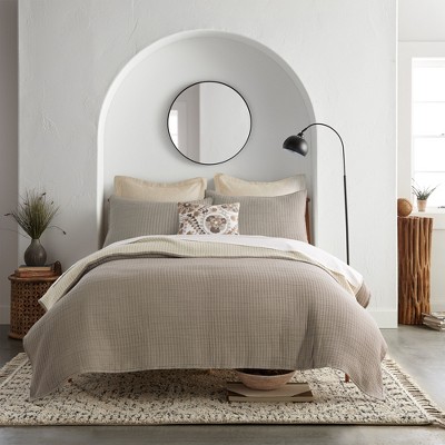 Image of Caden Cotton Gauze Taupe Coverlet - One King Coverlet - Levtex Home