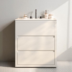 30" Freestanding Bathroom Vanity with Ceramic Sink, Soft-Close Drawers & Handle-Free Design Bath Cabinet,Faucet Not Included - 1 of 4