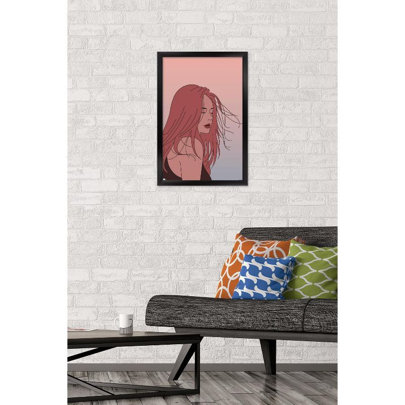 Trends International Hand Drawn Woman With Blowing Hair Framed Wall Poster Prints, 2 of 7