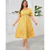 Womens Plus Size Ruffle Dress Square Neck High Wasit Smocked Dress Summer Casual Dress with Lantern Sleeve - 3 of 4