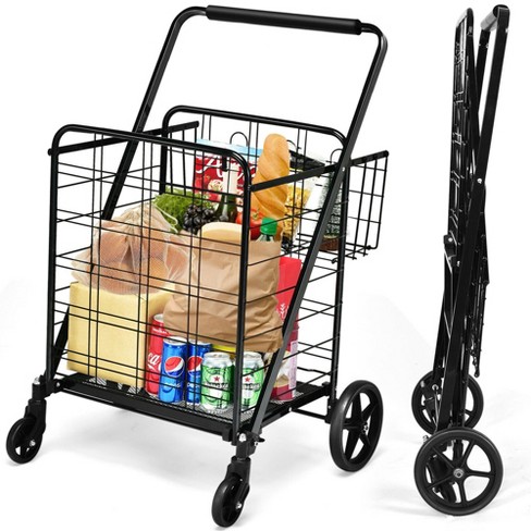 Heavy Duty Folding Utility Shopping Double Cart-Black