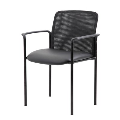 Modern Black Mesh & Vinyl Stackable Guest Chair with Metal Glides