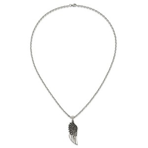 Chisel Stainless Steel Antiqued and Polished Wing Pendant on a 24" Cable Chain Necklace - 1 of 4