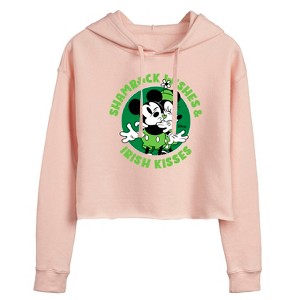 Women's - Disney - Shamrock Wishes Irish Kisses Cropped Graphic Hoodie - 1 of 3